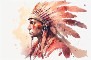 beautiful light Red tribal caste man King painting watercolor photo
