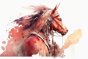 beautiful light Red horse head man King watercolor photo