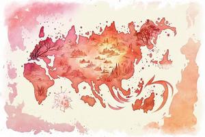 beautiful light Red old world Map watercolor photo