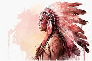 beautiful light Red tribal caste man King painting watercolor photo