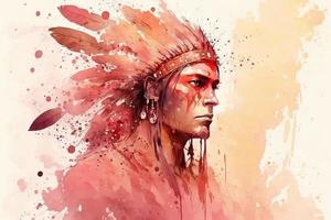 beautiful light Red tribal caste man King painting watercolor photo
