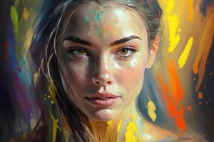 painting of a girl woman smooth soft skin colorful photo