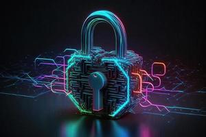 cyber security concept neon padlock with intercom photo