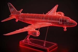 neon Red airplane model hologram blueprint photo