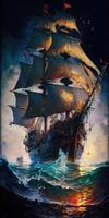 Massive Pirate Ship large splashes large transparent photo