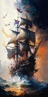 Massive Pirate Ship large splashes large transparent photo