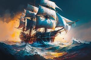 Massive Pirate Ship large splashes large transparent photo