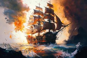 Massive Pirate Ship large splashes large transparent photo