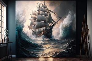 Massive Pirate Ship large splashes large transparent photo