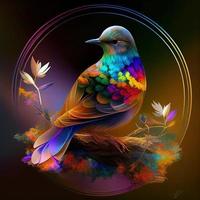 Abstract, painting of a pigeon with colours photo