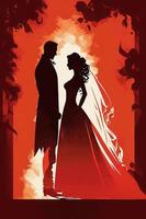 Wedding Couple Silhoutte sun lights red photo