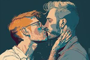 Gay Couple Kissing illustration photo