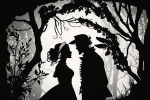 Wedding Couple Silhoutte black and white background photo