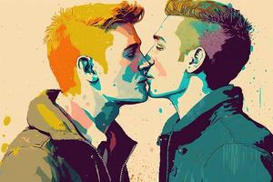 Gay Couple Kissing illustration photo