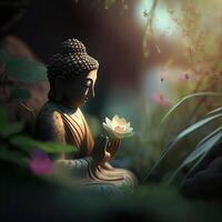 hermosa estatua de Buda en meditación generativo ai foto