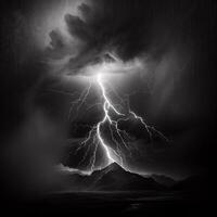 Thunderstorm on black background AI Generative photo