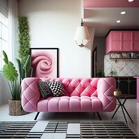 Beautiful interior but pink sofa photo