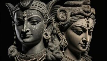 Ram god and sita goddess statue isolated with dark background generative AI photo