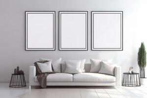 living room white wall frames photo