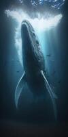 hermosa ballena debajo el profundidad de mar generativo ai foto