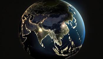 Beautiful earth shining view image on dark background photo