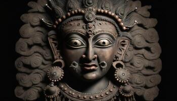 narsimha god detailed face statue on dark background photo