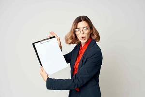 woman in suit documents work manager in office photo