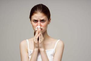 sick woman flu infection virus health problems light background photo