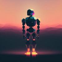 Technological robot minimalist style, gradient background. Digital illustration. AI photo
