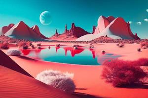 Landscape with pink desert landscape AI photo