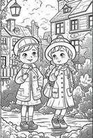 Coloring book school kids theme. Black and white illustration. photo