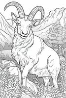 Cute deer coloring page for kids. Black and white. photo