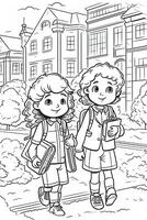 Coloring book school kids theme. Black and white illustration. photo