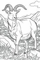 Cute deer coloring page for kids. Black and white. photo