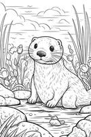 Coloring book page. Cartoon animals for kids, otter. photo