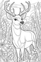 Coloring book page for kids. Deer isolated on white background. Black and White. photo