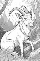 Cute deer coloring page for kids. Black and white. photo