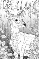 Coloring book page for kids. Deer isolated on white background. Black and White. photo