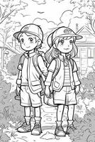 Coloring book school kids theme. Black and white illustration. photo