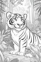 Coloring book page. Cartoon animals for kids, tiger. photo