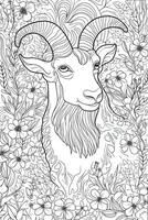 Cute deer coloring page for kids. Black and white. photo