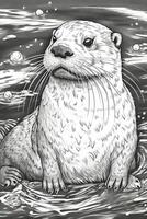 colorante libro página. dibujos animados animales para niños, nutria. generativo ai foto