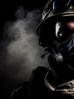 Firefighter skull with mask and helmet AI photo