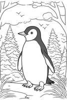 Coloring book page penguin for kids. photo