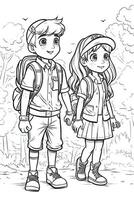 Coloring book school kids theme. Black and white illustration. photo