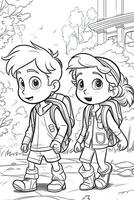 Coloring book school kids theme. Black and white illustration. photo