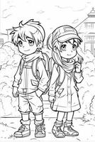 Coloring book school kids theme. Black and white illustration. photo