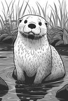 Coloring book page. Cartoon animals for kids, otter. photo