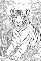 Coloring book page. Cartoon animals for kids, tiger. photo