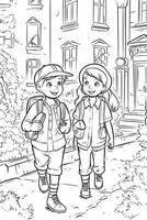 Coloring book school kids theme. Black and white illustration. photo